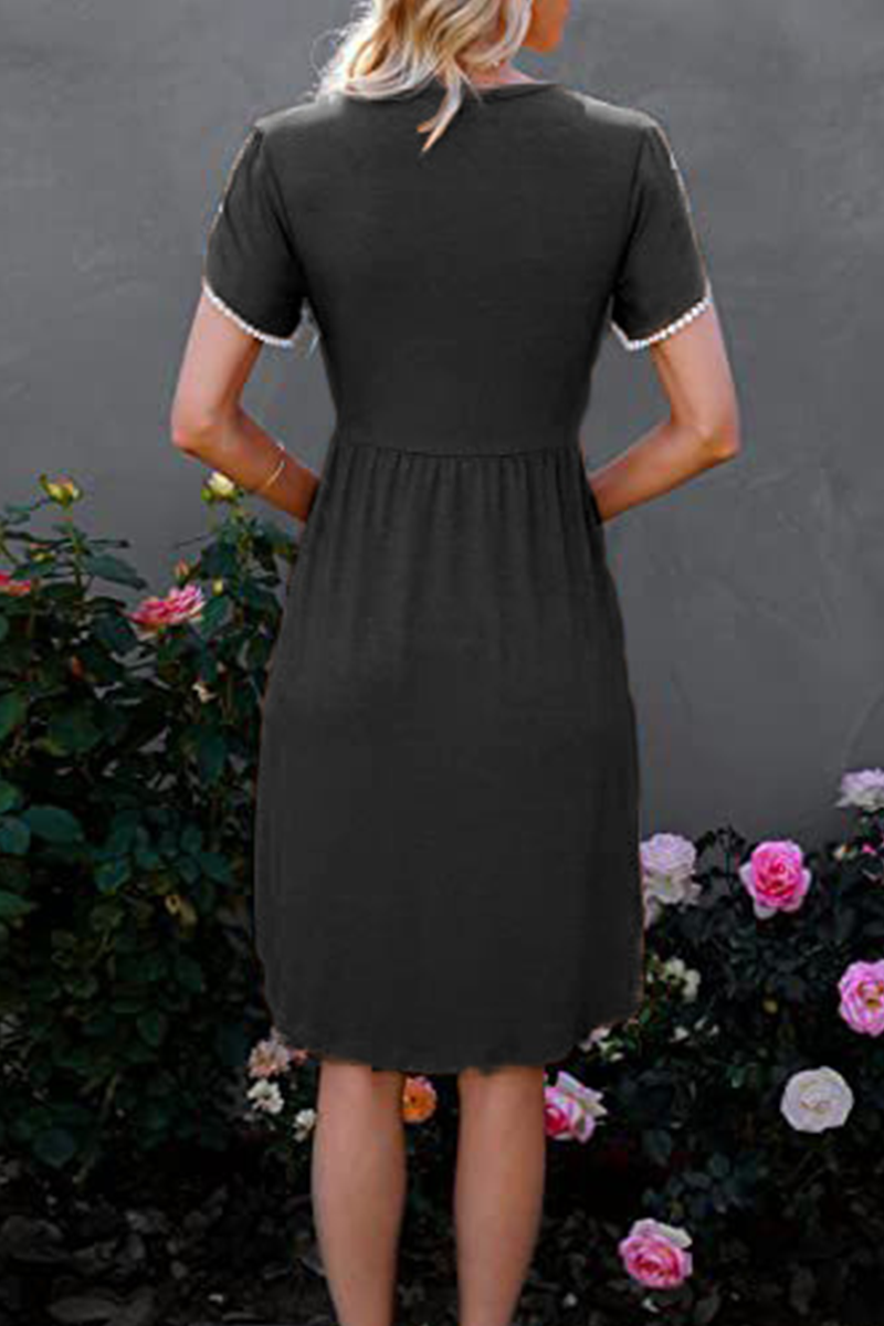 Split Joint O Neck Waist Skirt Dresses(5 Colors)