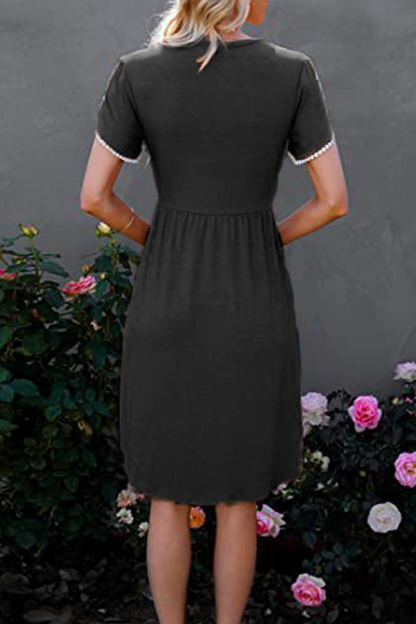 Split Joint O Neck Waist Skirt Dresses(5 Colors)