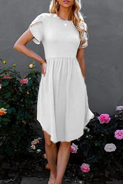 Split Joint O Neck Waist Skirt Dresses(5 Colors)