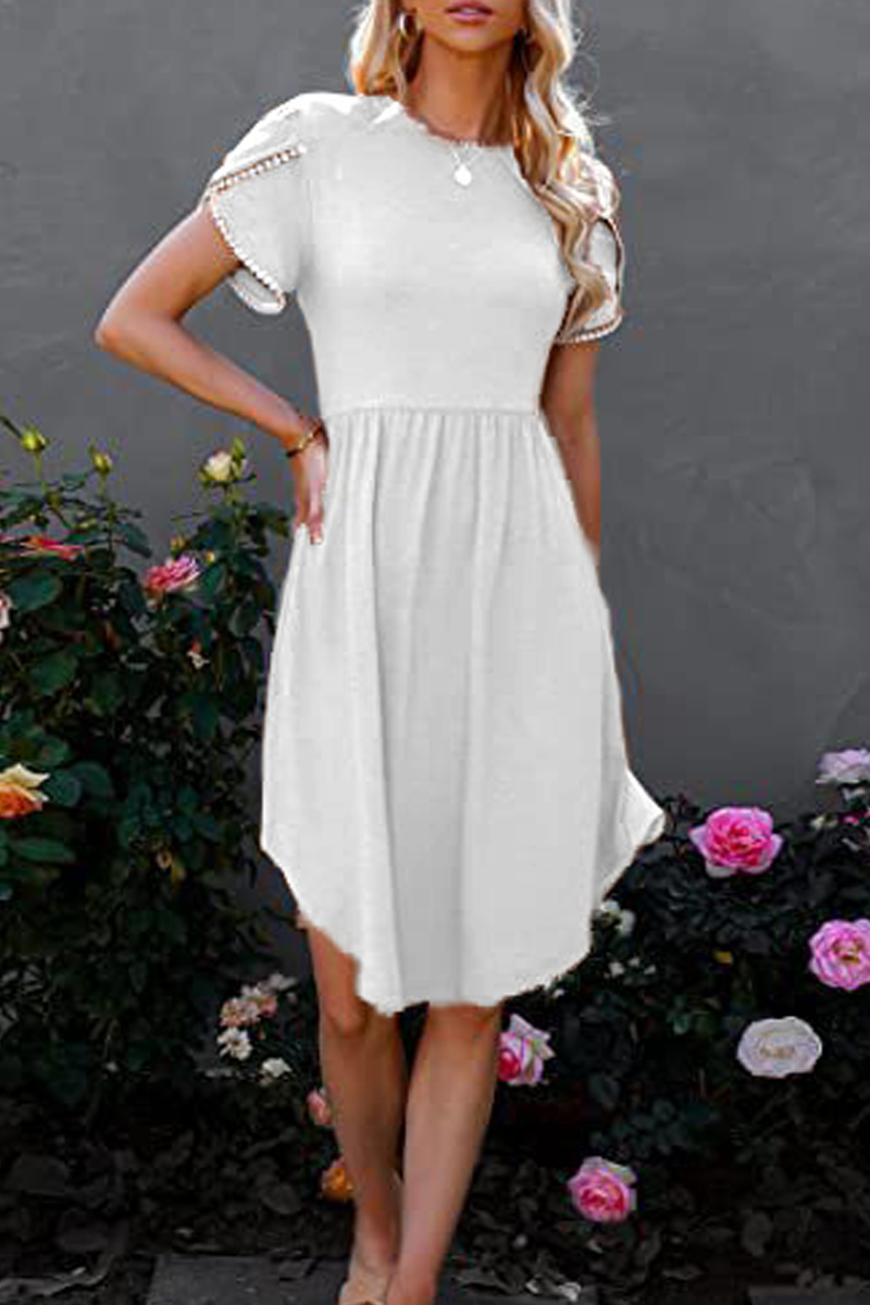 Split Joint O Neck Waist Skirt Dresses(5 Colors)