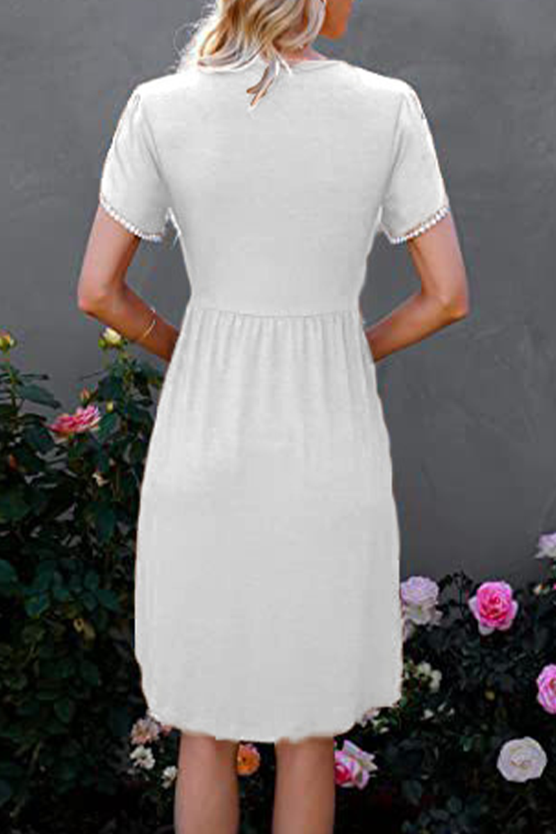 Split Joint O Neck Waist Skirt Dresses(5 Colors)