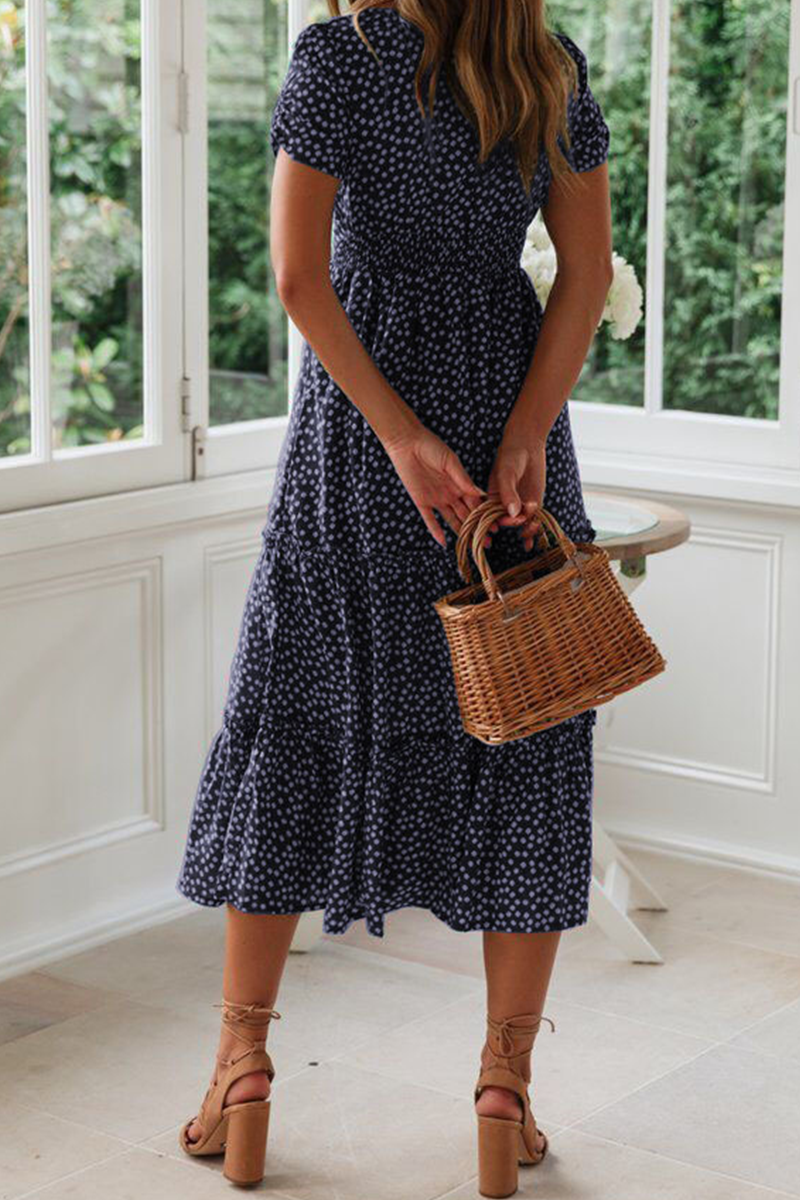 Dot Patchwork Square Collar Cake Skirt Dresses(8 Colors)