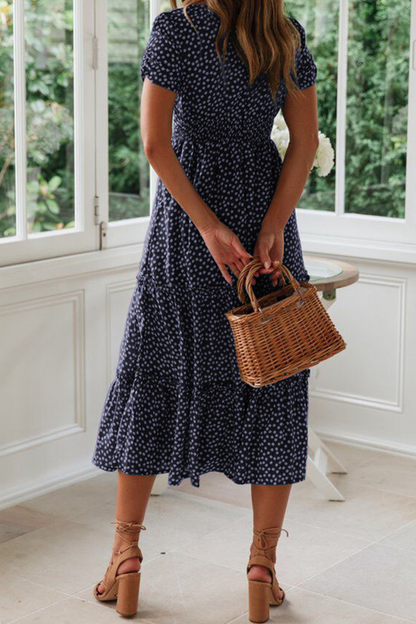 Dot Patchwork Square Collar Cake Skirt Dresses(8 Colors)