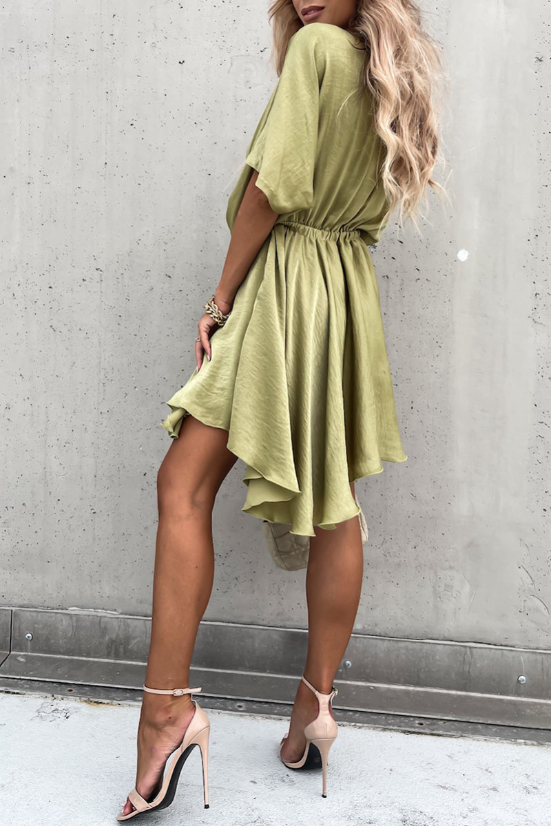Patchwork V Neck Cake Skirt Dresses(5 Colors)