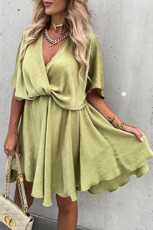 Patchwork V Neck Cake Skirt Dresses(5 Colors)
