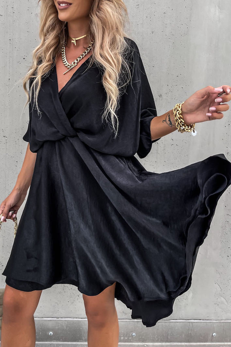 Patchwork V Neck Cake Skirt Dresses(5 Colors)