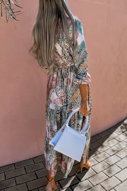 Print V Neck Cake Skirt Dresses(3 Colors)