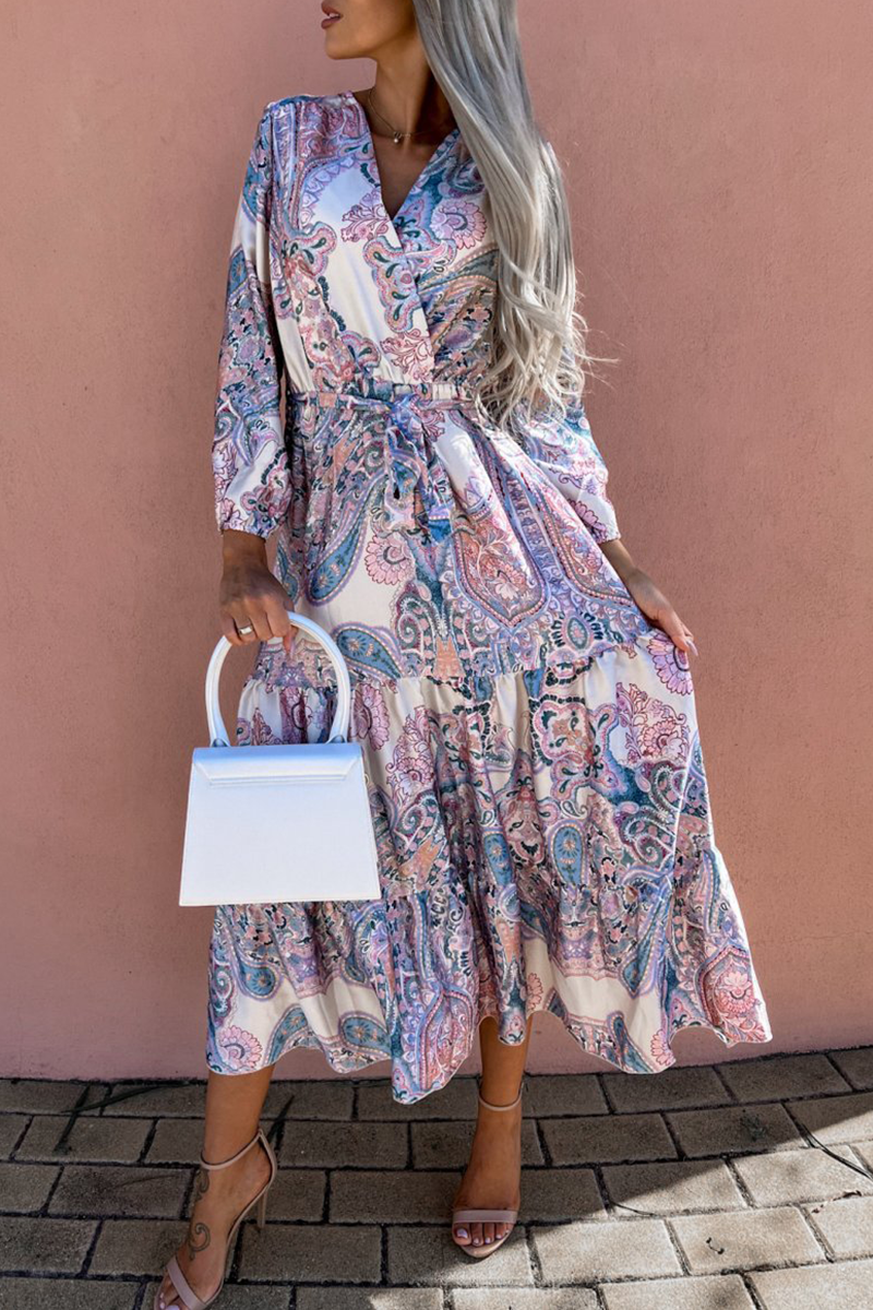 Print Neck Cake Skirt Dresses(3 Colors)