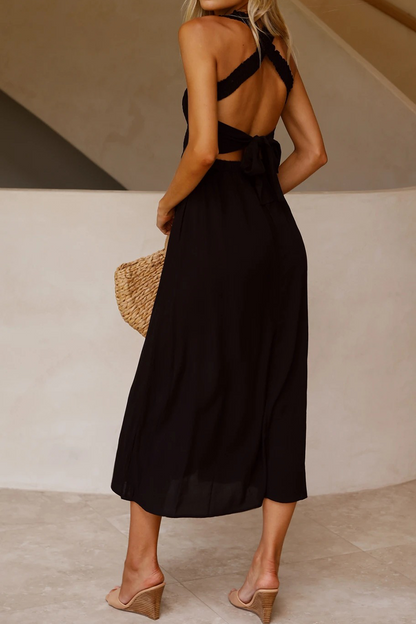 Patchwork Halter Waist Skirt Dresses(3 Colors)