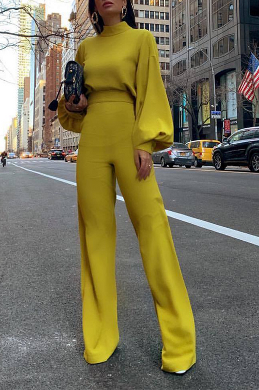 Patchwork Half a Turtleneck Straight Jumpsuits(3 Colors)