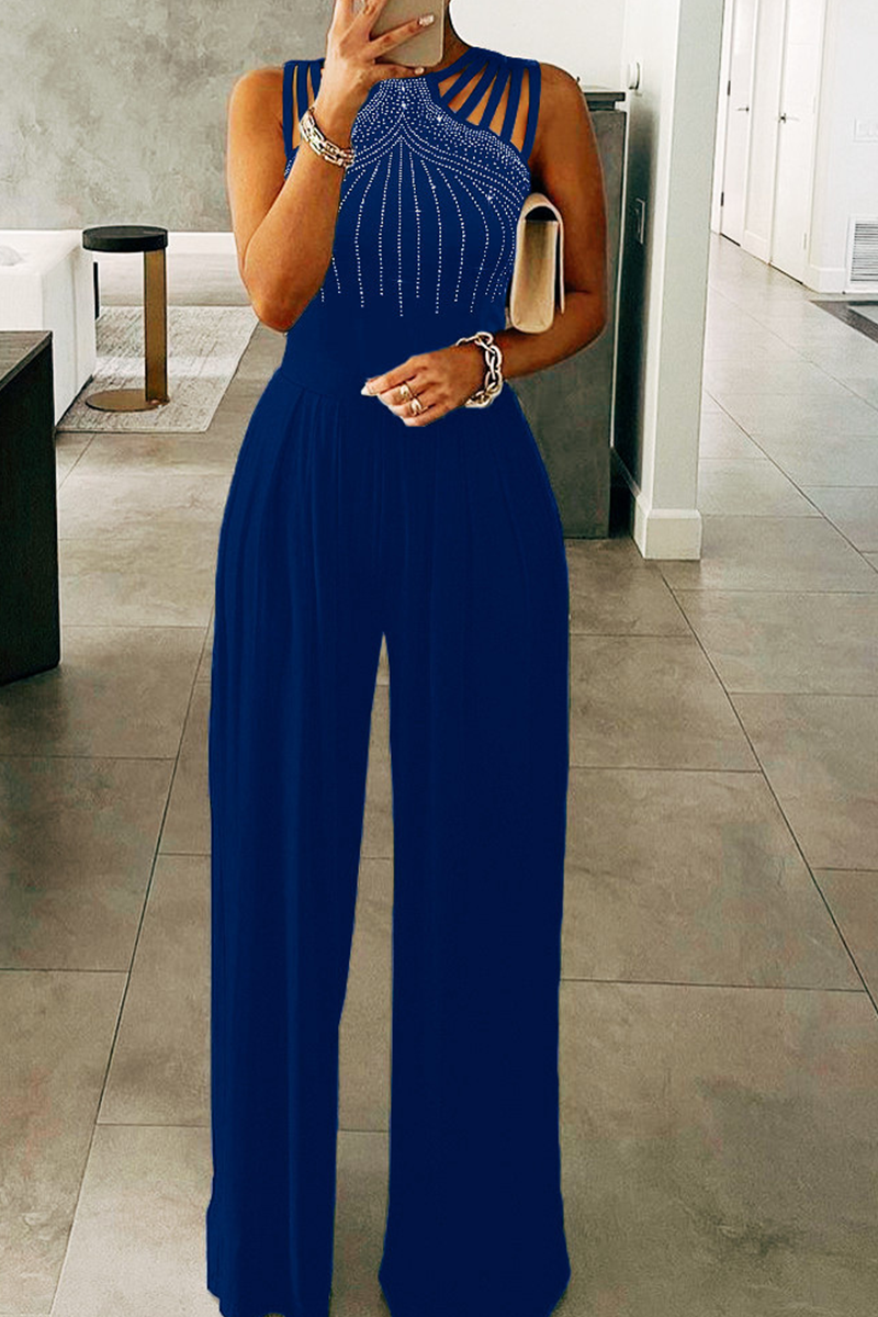 Patchwork Hot Drill Halter Straight Jumpsuits(3 Colors)