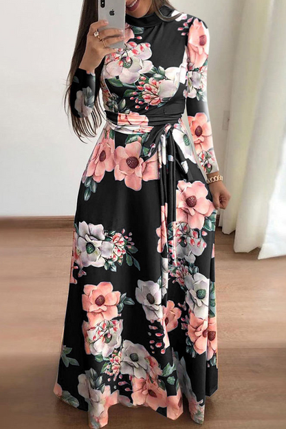 Print Half a Turtleneck Cake Skirt Dresses(3 Colors)