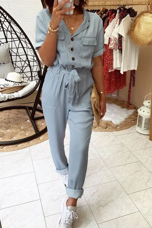 Patchwork Turndown Collar Harlan Jumpsuits