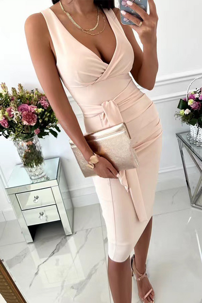 Split Joint V Neck Pencil Skirt Dresses(5 Colors)