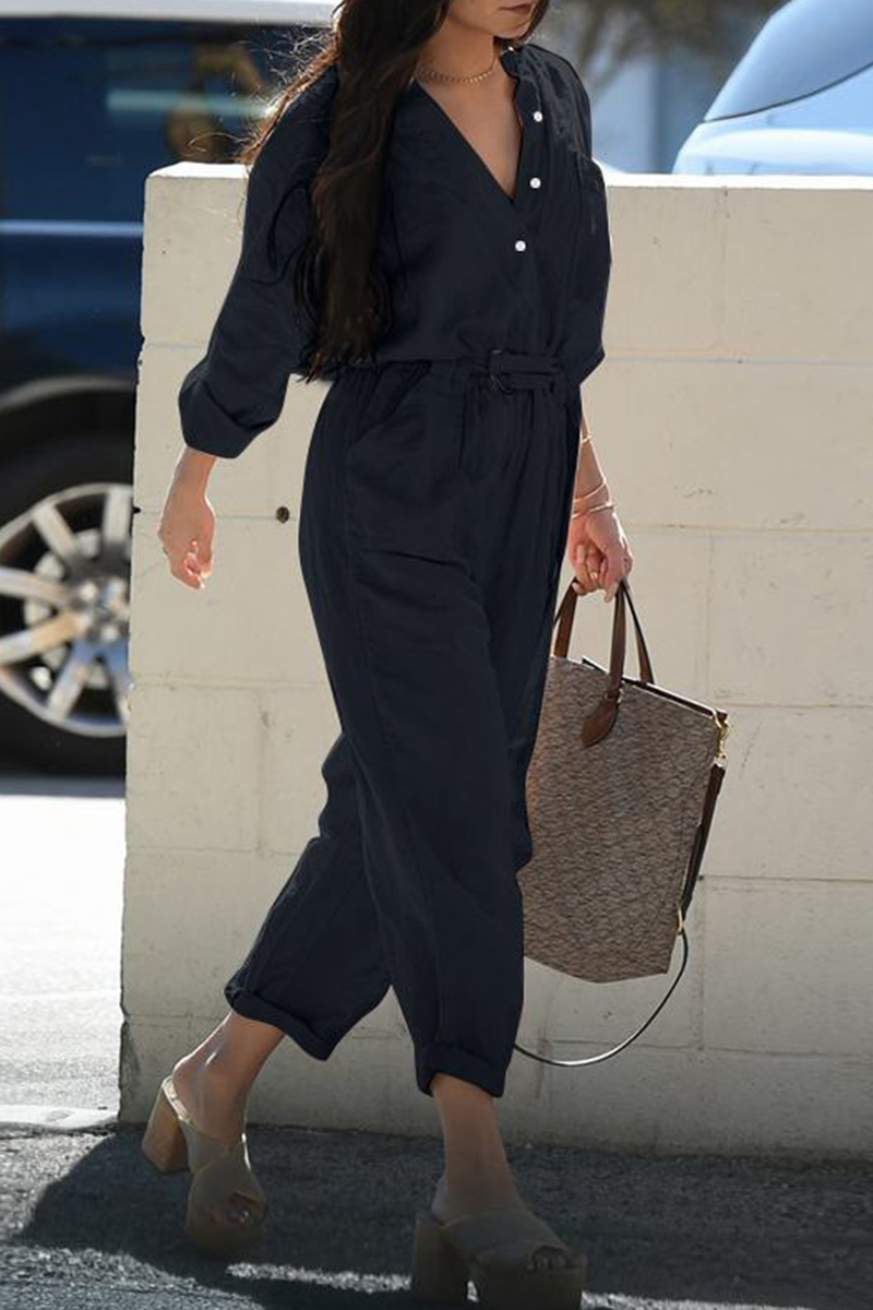 Patchwork V Neck Harlan Jumpsuits(3 Colors)