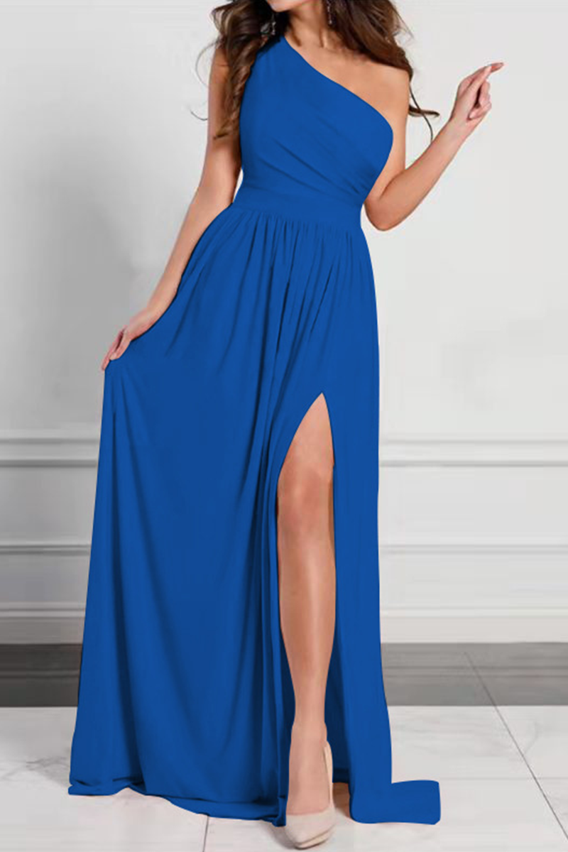 Slit One Shoulder Waist Skirt Dresses(5 Colors)