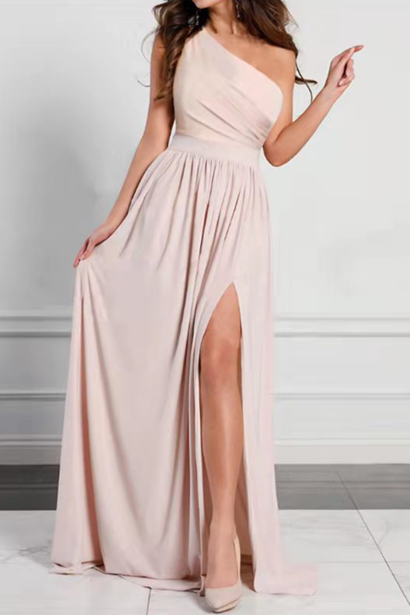 Slit One Shoulder Waist Skirt Dresses(5 Colors)