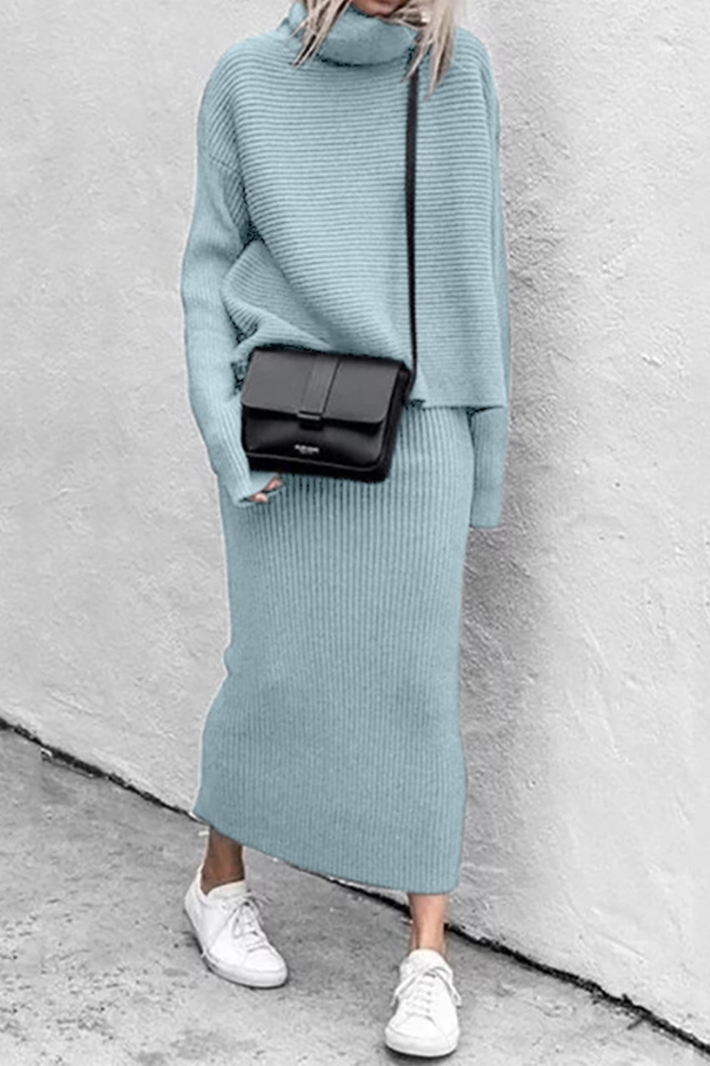 Split Joint Turtleneck Long Sleeve Two Pieces(5 Colors)