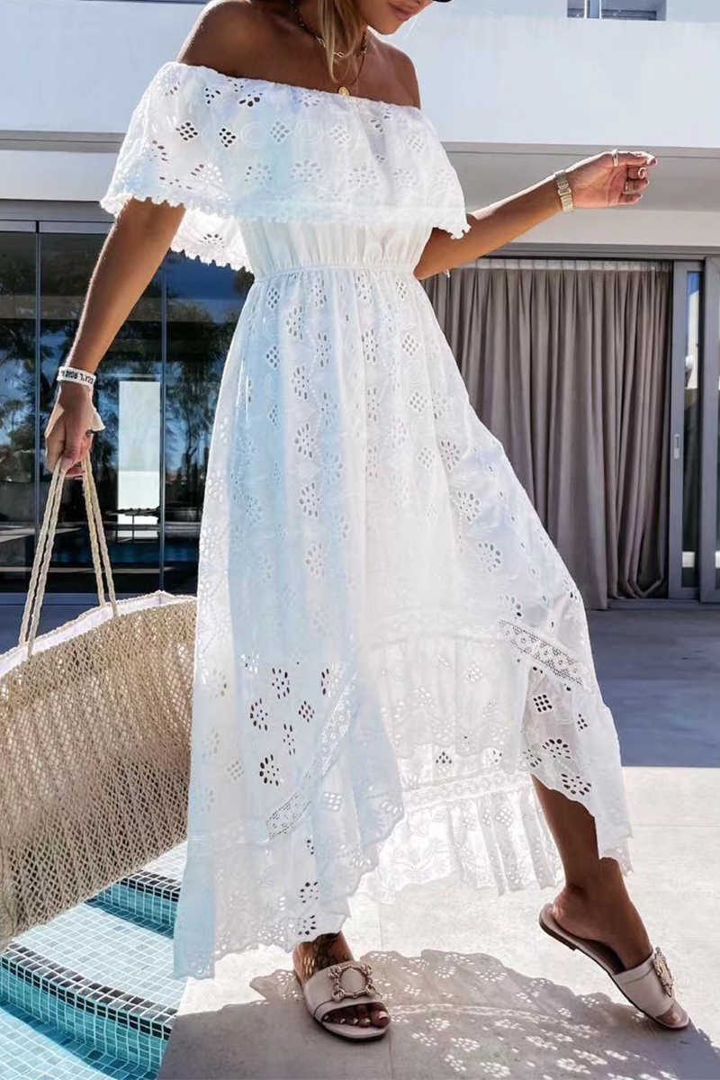Lace Off the Shoulder Cake Skirt Dresses