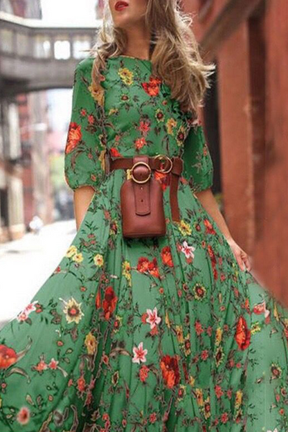 Print O Neck Cake Skirt Dresses(3 Colors)