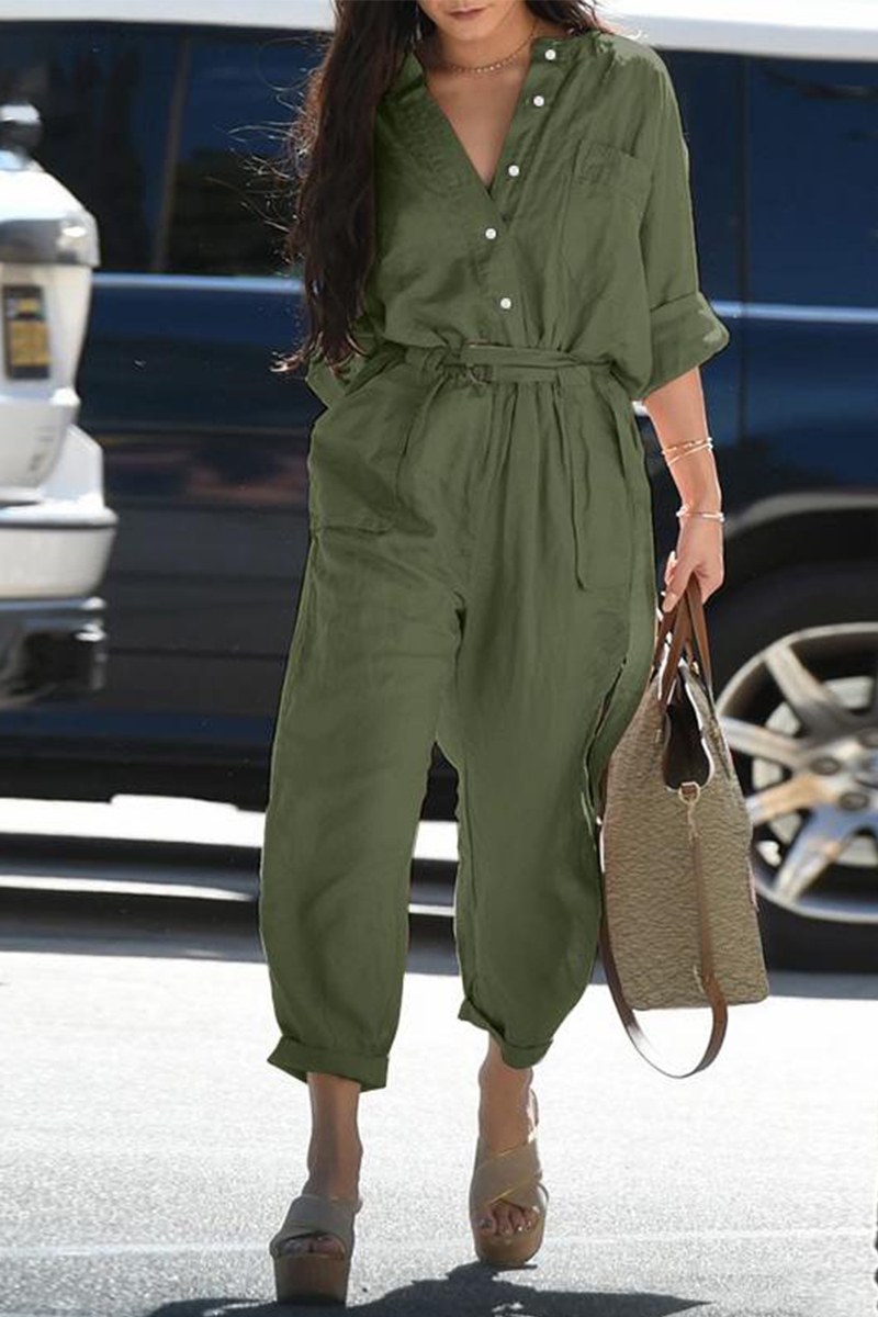 Split Joint Turndown Collar Harlan Jumpsuits(3 Colors)