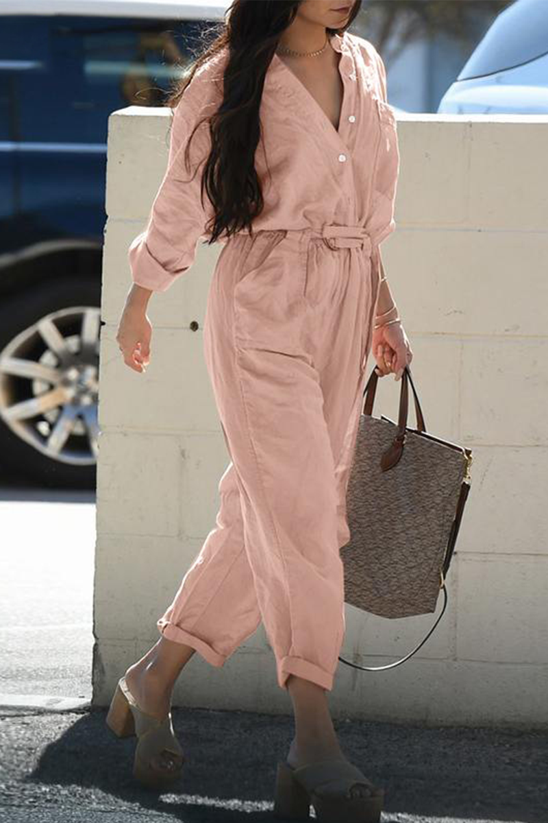 Split Joint Turndown Collar Harlan Jumpsuits(3 Colors)