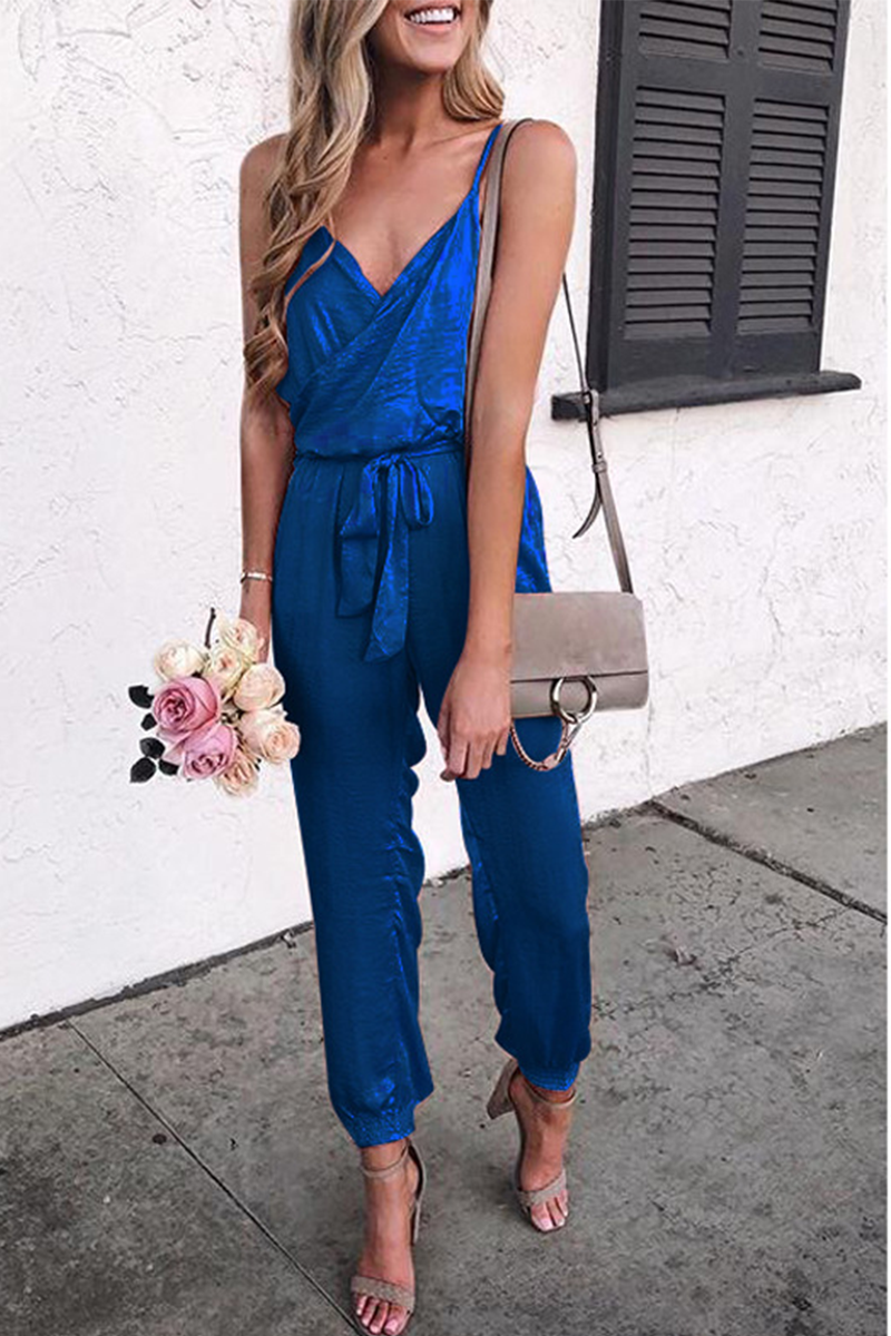Split Joint Spaghetti Strap Harlan Jumpsuits(8 Colors)