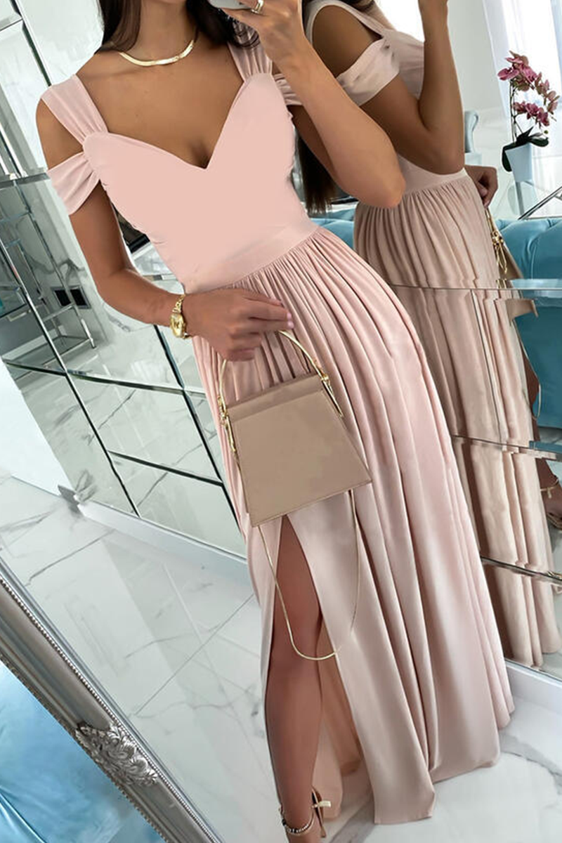Patchwork V Neck Cake Skirt Dresses(6 Colors)