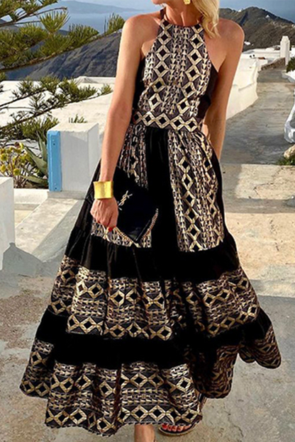 Print Halter Cake Skirt Dresses