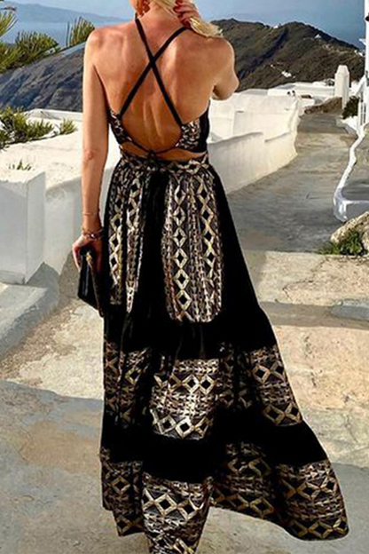 Print Halter Cake Skirt Dresses