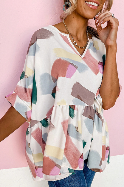 Print Flounce V Neck T-shirts