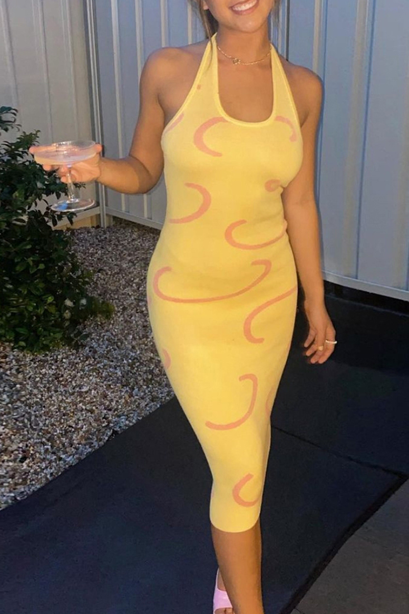 Print Halter Pencil Skirt Dresses