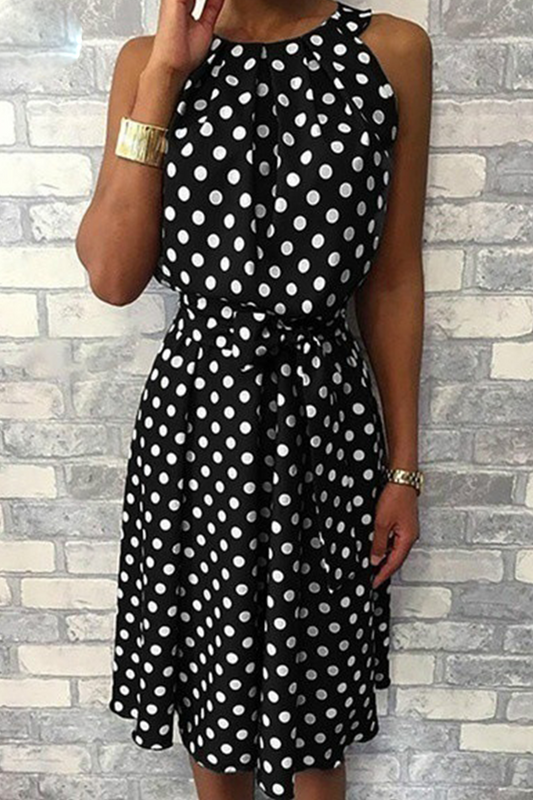 Dot Split Joint Halter Waist Skirt Dresses(6 Colors)