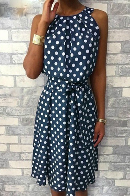 Dot Split Joint Halter Waist Skirt Dresses(6 Colors)