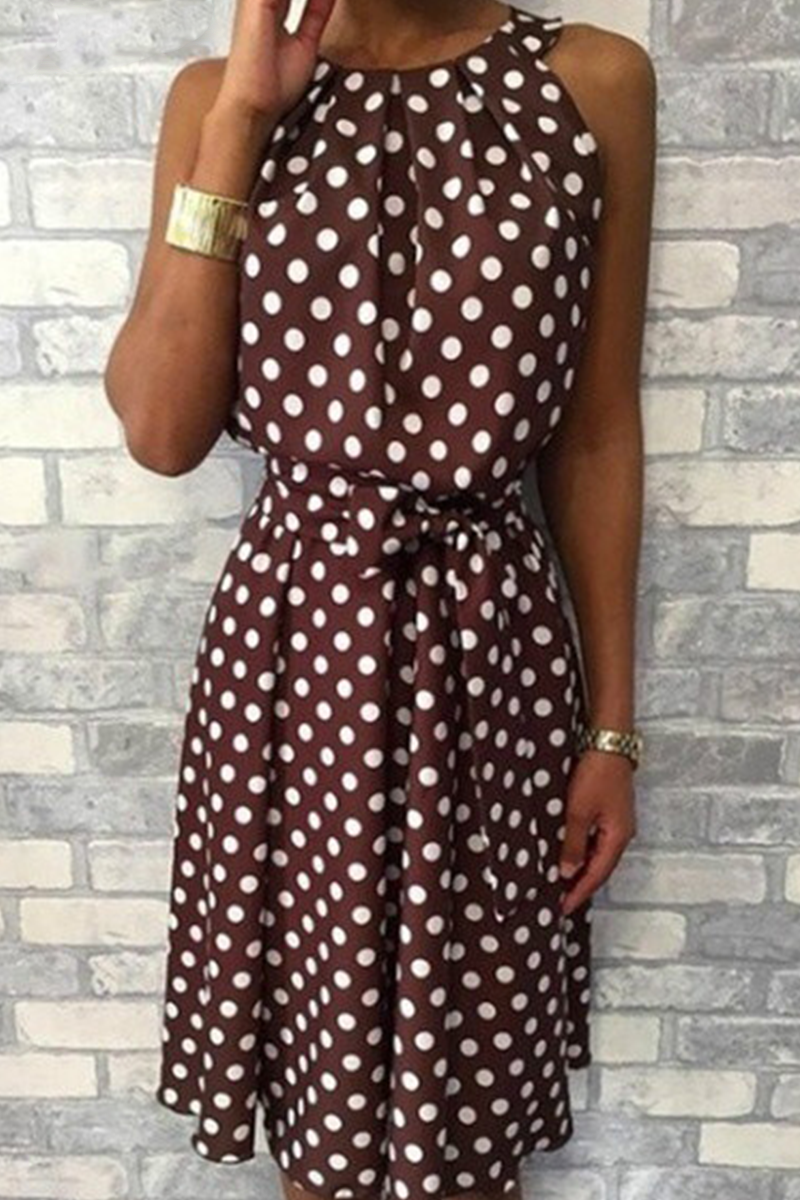 Dot Split Joint Halter Waist Skirt Dresses(6 Colors)