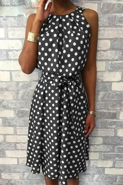 Dot Split Joint Halter Waist Skirt Dresses(6 Colors)