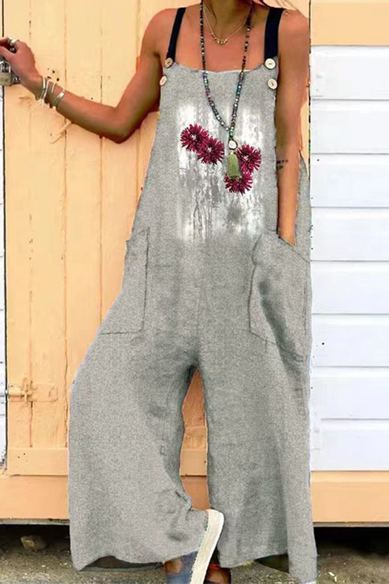 Print Square Collar Loose Jumpsuits(6 Colors)