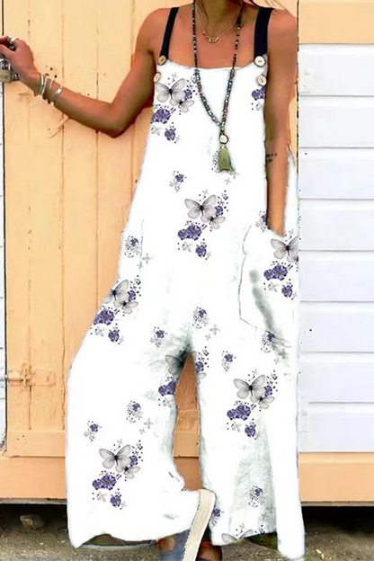 Print Square Collar Loose Jumpsuits(6 Colors)
