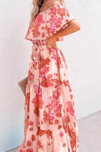 Gradual Change Flounce Off the Shoulder Cake Skirt Dresses