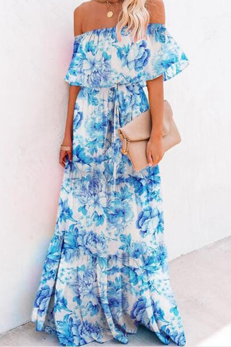Gradual Change Flounce Off the Shoulder Cake Skirt Dresses