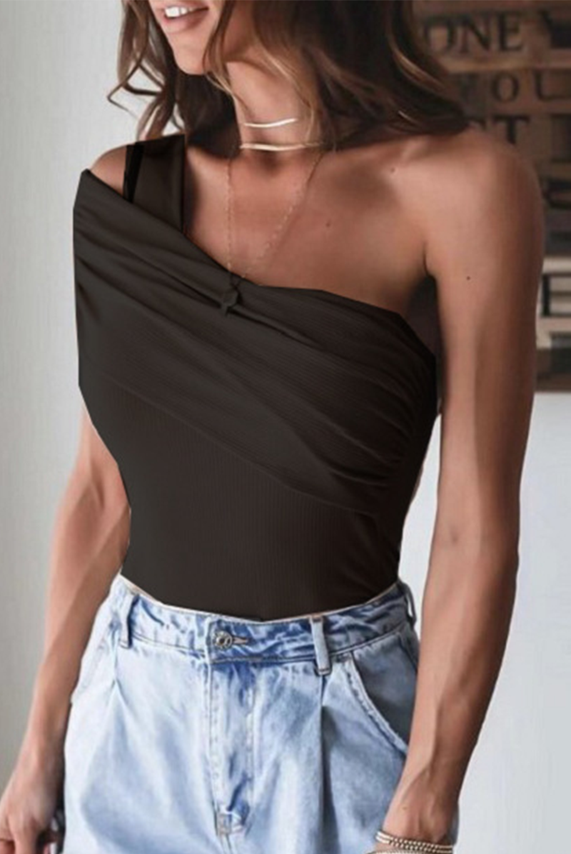 Patchwork One Shoulder T-shirts(3 Colors)