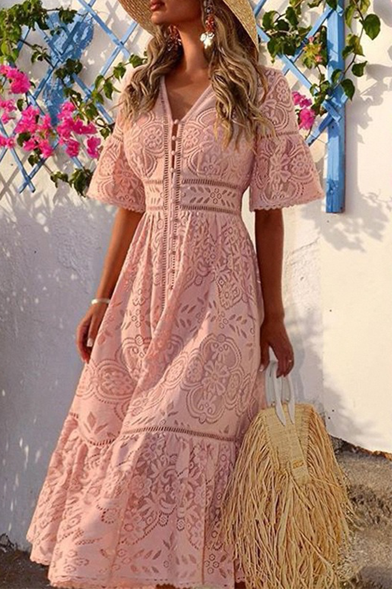 Patchwork V Neck Waist Skirt Dresses(3 Colors)
