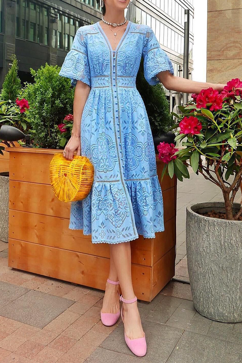 V Neck Waist Skirt Dresses(3 Colors)