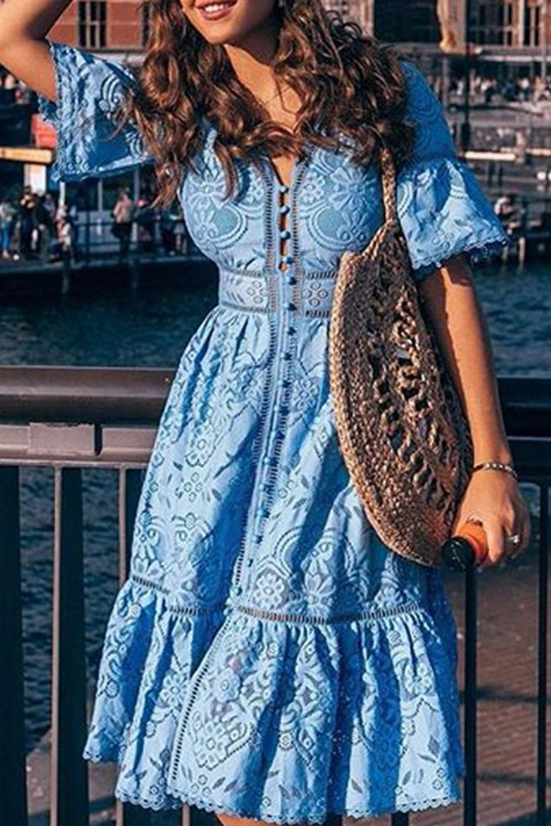 Patchwork V Neck Waist Skirt Dresses(3 Colors)