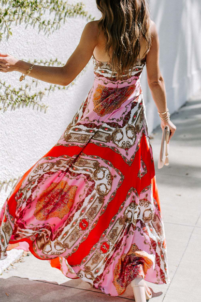 Print Patchwork Halter Waist Skirt Dresses