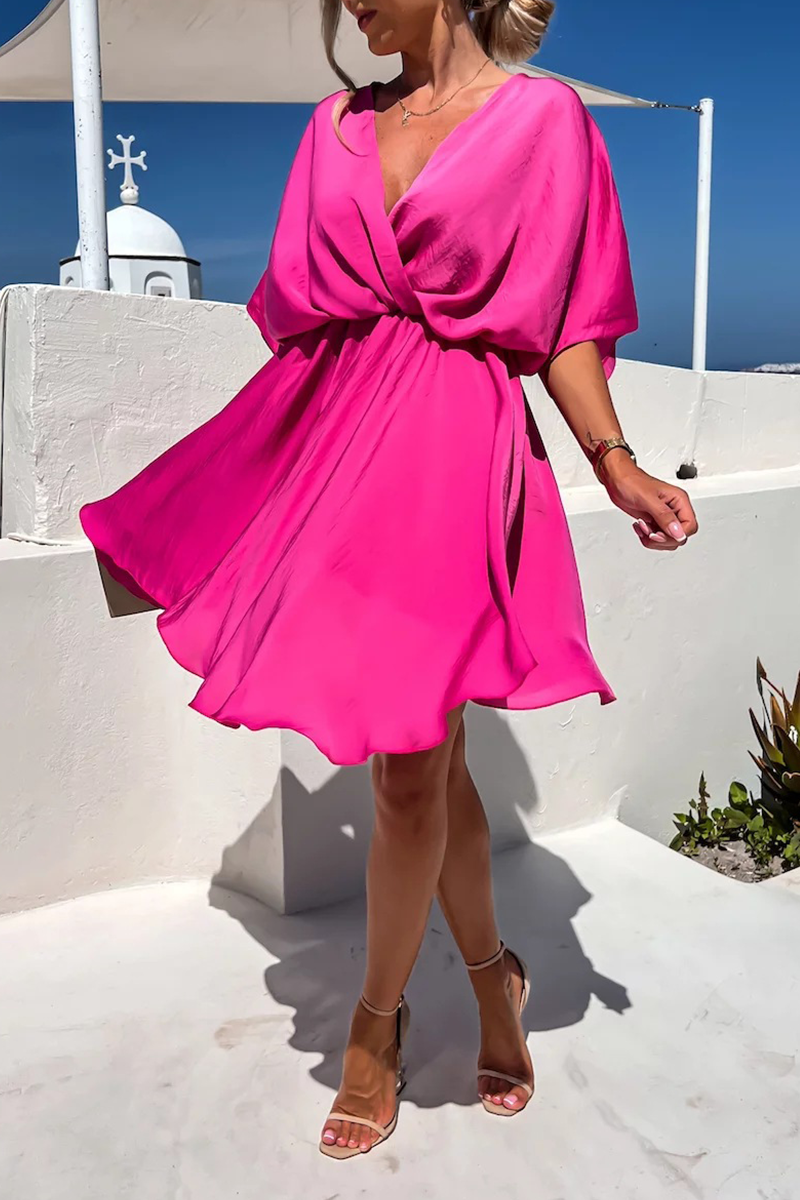 Patchwork V Neck Cake Skirt Dresses(5 Colors)