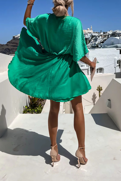 Patchwork V Neck Cake Skirt Dresses(5 Colors)