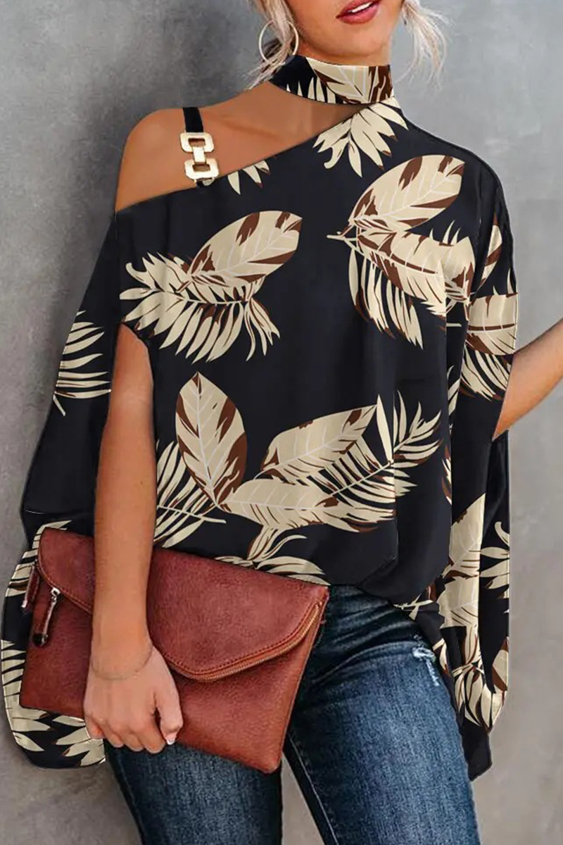 Print Patchwork One Shoulder Blouses(5 Colors)