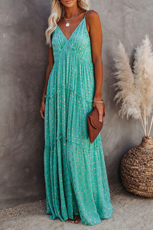 Print Patchwork Spaghetti Strap Cake Skirt Dresses