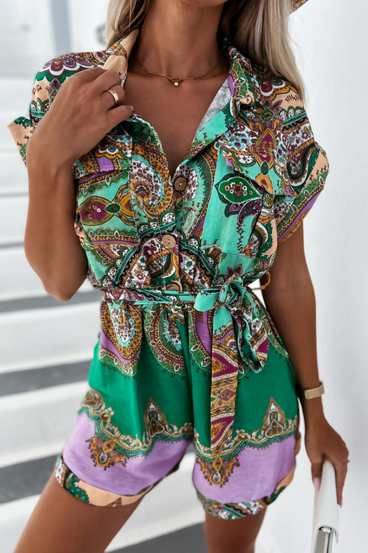 Print Turndown Collar Straight Jumpsuits(3 Colors)